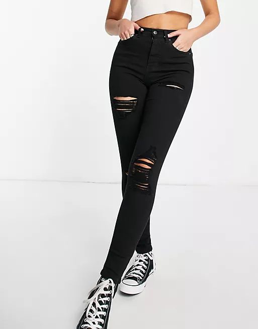 Topshop jamie rip skinny jeans in black | ASOS (Global)