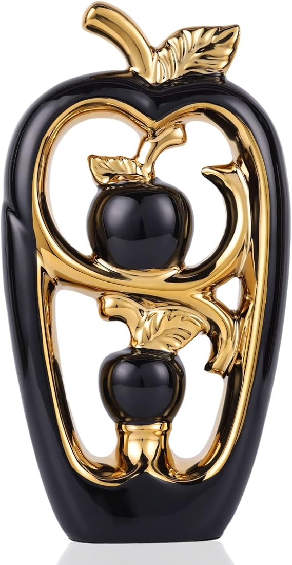 QIANLING Home Decor Stand Abstract Art Black Gold Ceramic Statue Sculpture, Modern Decor Accents ... | Amazon (US)