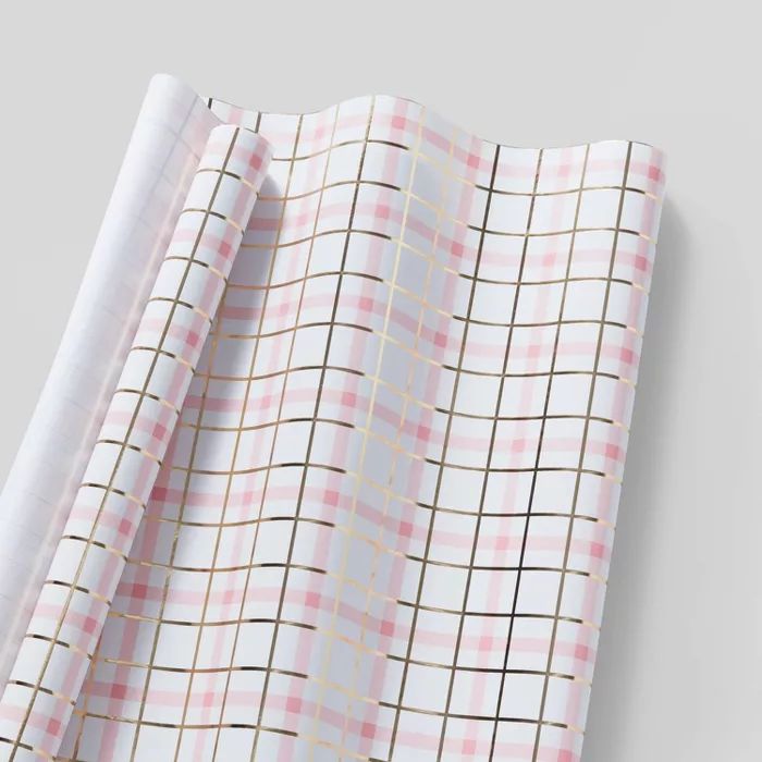 Plaid Gift Wrap Pink/Gold - Wondershop™ | Target