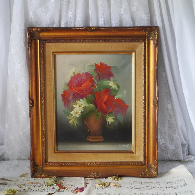 Framed Vintage Floral Oil Painting Signed | Etsy (UK)
