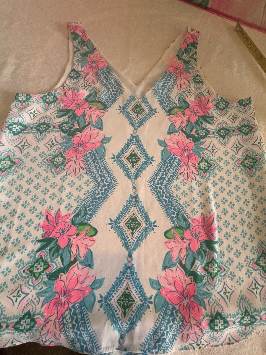 Lilly Pulitzer Florin reversible blouse girls best friend  White Pink Blue  L | eBay US