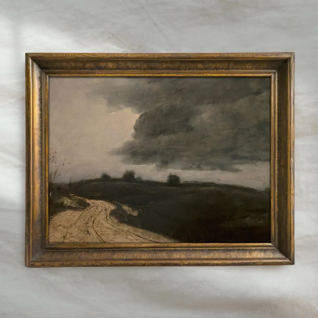 Moody Landscape Oil Painting | Vintage Dark Green Countryside Decor | Antique Rustic Farmhouse Sc... | Etsy (US)