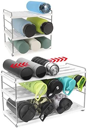 Vibrille Expandable Water Bottle Organizer for Cabinet - Height Adjustable 3-Shelf Water Bottle S... | Amazon (US)