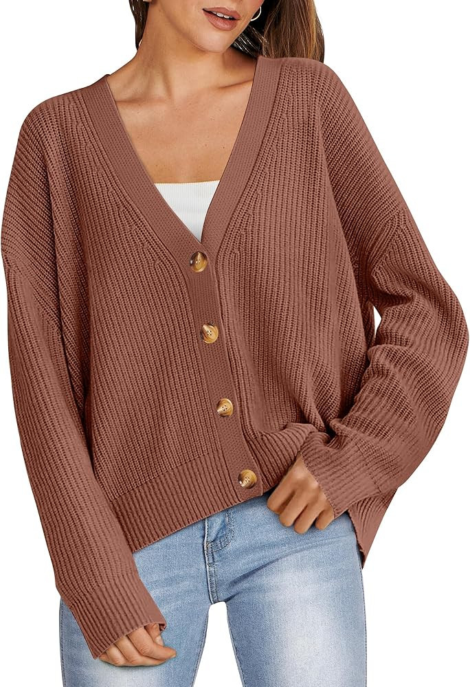 ANRABESS Women Cardigan Sweaters 2024 Fall Oversized Button Open Front Knit Lightweight Cardigans... | Amazon (US)