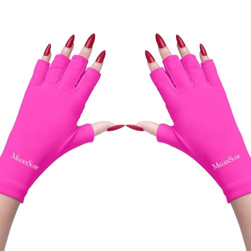 MelodySusie UV Gloves for Gel Nail Lamp, Professional Protection Gloves for Manicures, Nail Art Skin Care Fingerless Glove Protect Hands (Neon Pink) | Amazon (US)