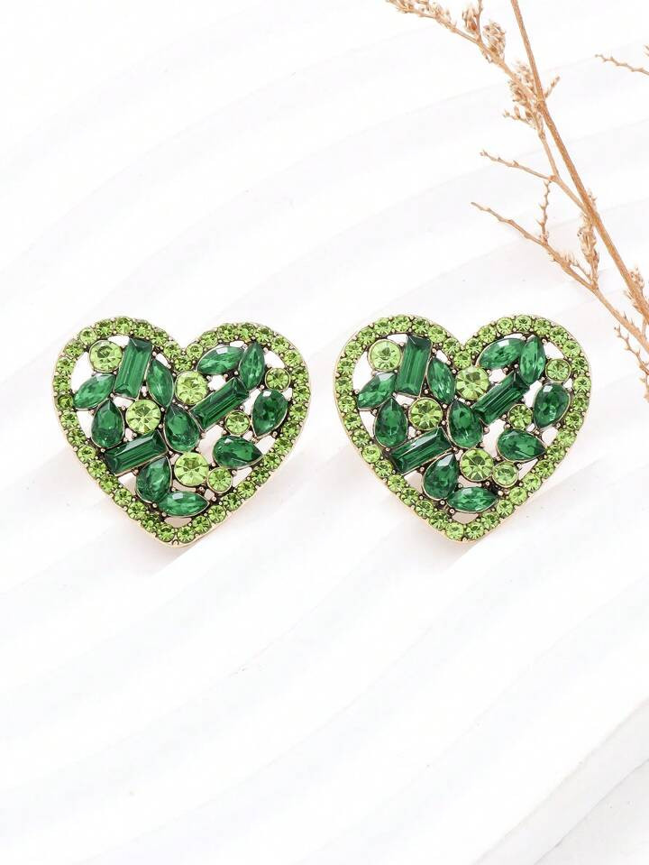 1pair Heart Shaped Rhinestone Earrings | SHEIN