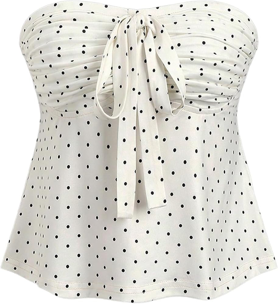 Milumia Women's Polka Dots Going Out Tops Strapless Pleated Tube Top | Amazon (US)