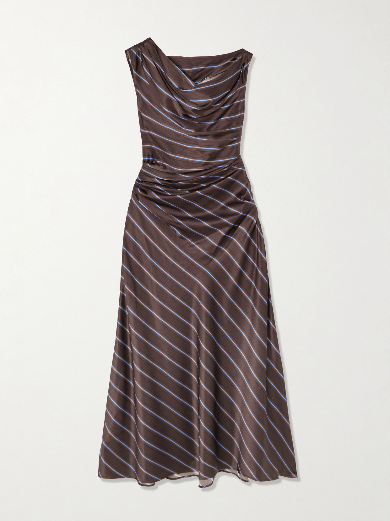 STAUD - Phare Draped Striped Stretch-silk Midi Dress - Brown | NET-A-PORTER (US)