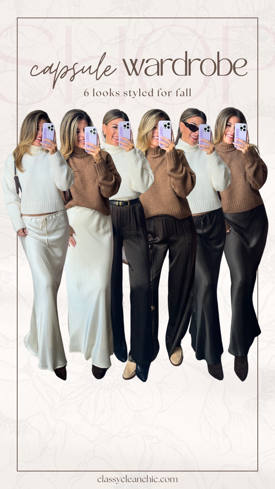 Wayf fall capsule collection from Nordstrom satin skirt and pants with cream and brown turtle neck shop the Nordstrom anniversary sale today! 

#LTKFindsUnder100 #LTKxNSale #LTKWorkwear