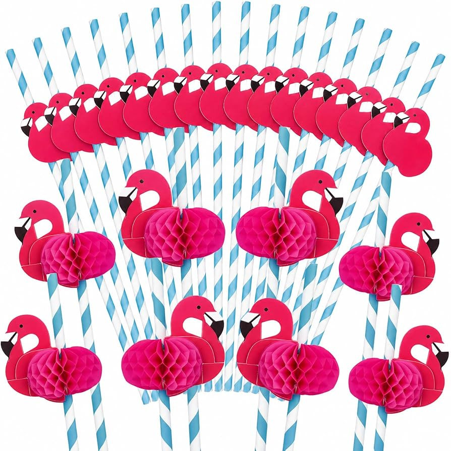 HANSGO 50PCS Flamingo Straws, Flamingo Paper Drinking Straws for Tropical Luau Pool Party Supplie... | Amazon (US)