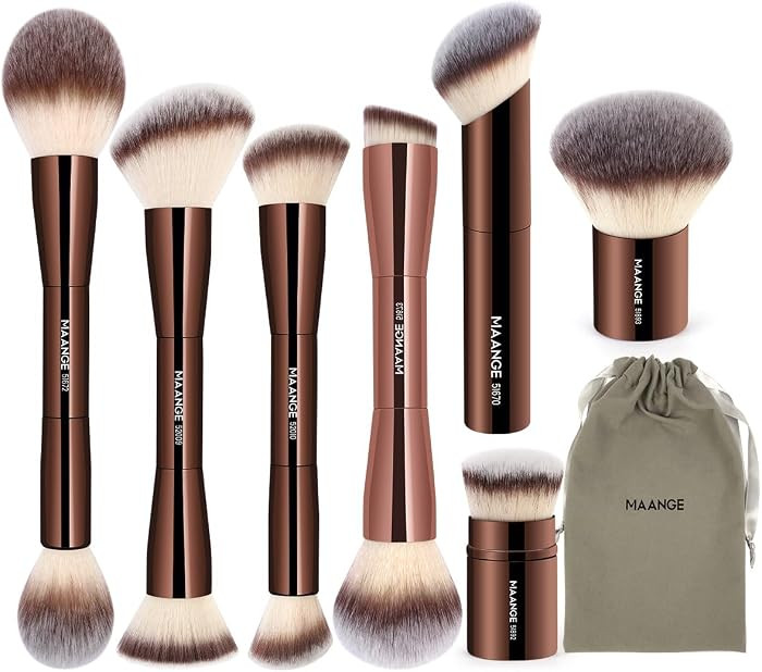 MAANGE 7pcs Makeup Brush Set Double Sided Kabuki Makeup Brushes Contour Brush for Foundation Liqu... | Amazon (US)