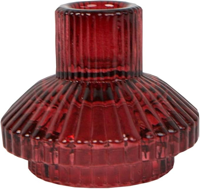 Talking Tables Burgundy Red Glass Candlestick Holder | Small Ribbed Candle Stand for Dinner Candl... | Amazon (US)