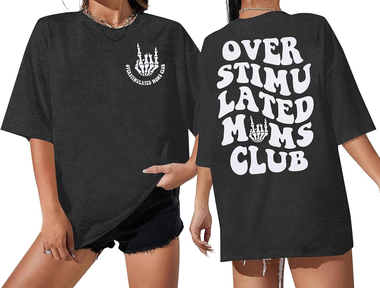 Overstimulated Moms Club Shirt Oversized Mama Shirts Funny Mom Life Graphic Tees Casual Short Sle... | Amazon (US)