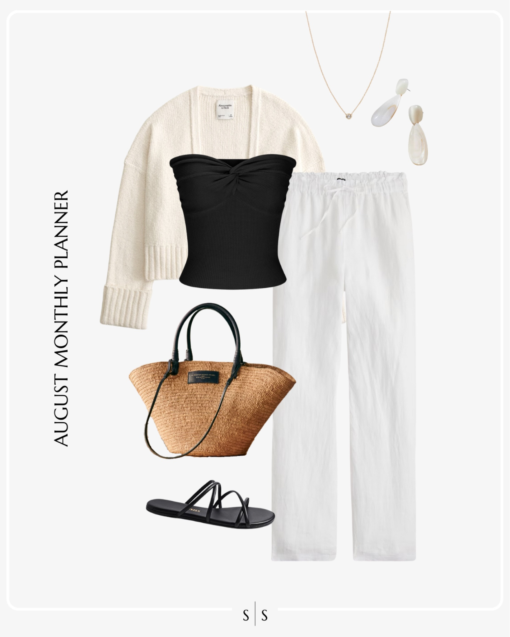Monthly outfit planner AUGUST: Summer to Fall transitional looks | crop tube top, white linen pant, black sandals, straw tote, lightweight cardigan

See the entire calendar on thesarahstories.com ✨ 


#LTKStyleTip