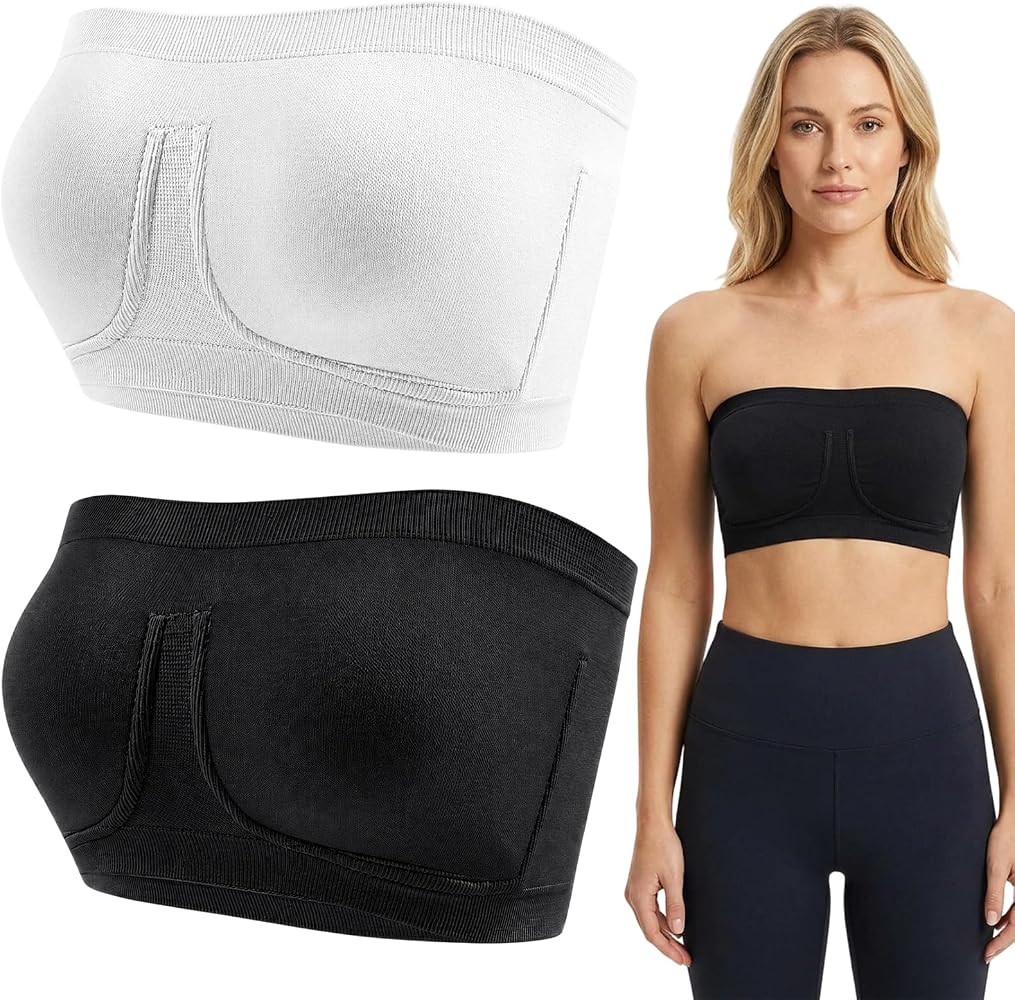 Strapless Bras for Women, 2PCS Strapless Tube Top in Black and White (L) | Comfortable Support fo... | Amazon (UK)