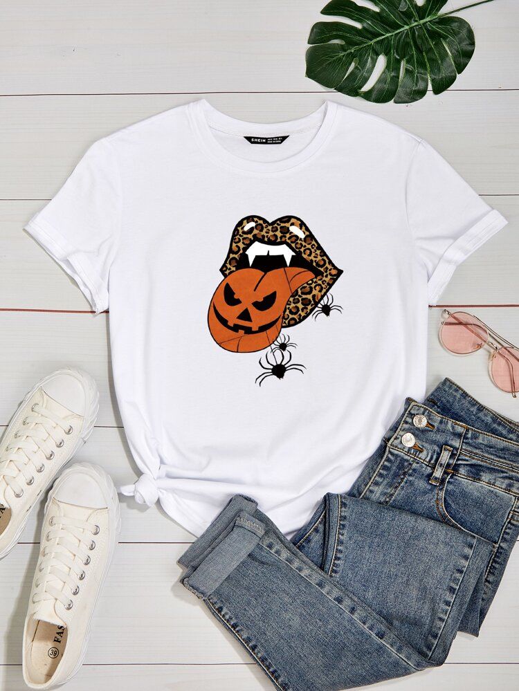 Plus Halloween Print Crew Neck Tee | SHEIN