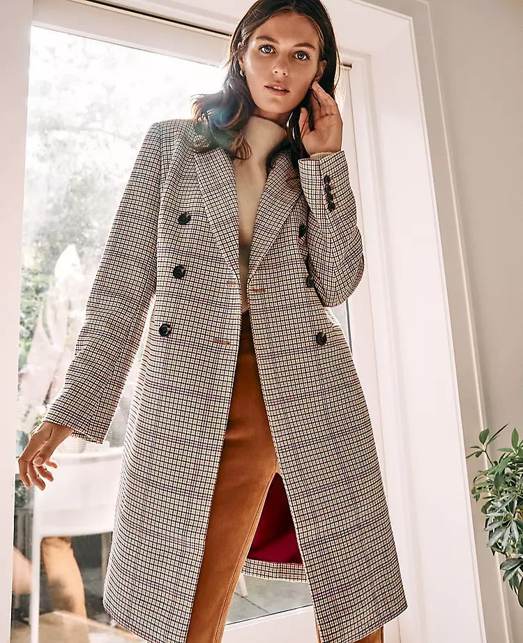 Checked Double Breasted Chesterfield Coat | Ann Taylor | Ann Taylor (US)