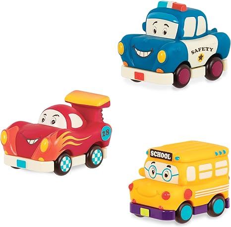 B. toys- Mini Wheeee-ls!- 3 pc Mini Pull-Back Vehicles Set, Bus & Cars, Multi, Hot Rod, School Bu... | Amazon (US)