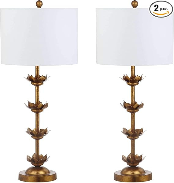 SAFAVIEH Lighting Collection Lani Leaf Antique Gold Table Lamp Set of 2 with USB Charging Port (L... | Amazon (US)