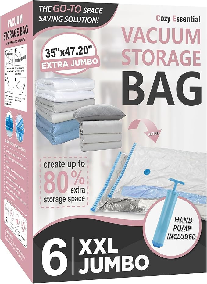 6 Pack XXL Jumbo Vacuum Storage Bags, Extra Large Vacuum Seal Bags for Comforters, Bedding, Blank... | Amazon (US)