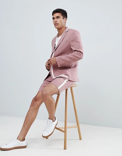 ASOS DESIGN skinny suit jacket in pink with white trim | ASOS (Global)