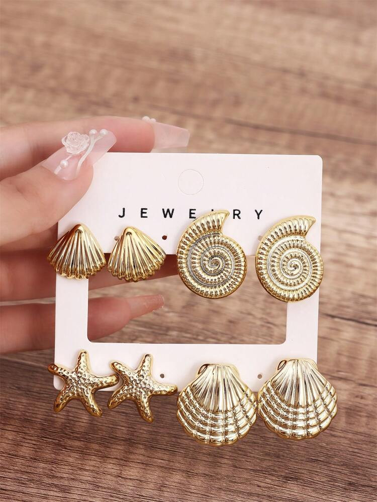 Seashell, Conch, Starfish Lightweight Luxury Beach Style Earrings For Women And Girls, Suitable For Beach Travel And Vacation | SHEIN