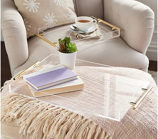 BFF Collection Set of 2 Large & Small Acrylic Trays w/Metal Handles - QVC.com | QVC