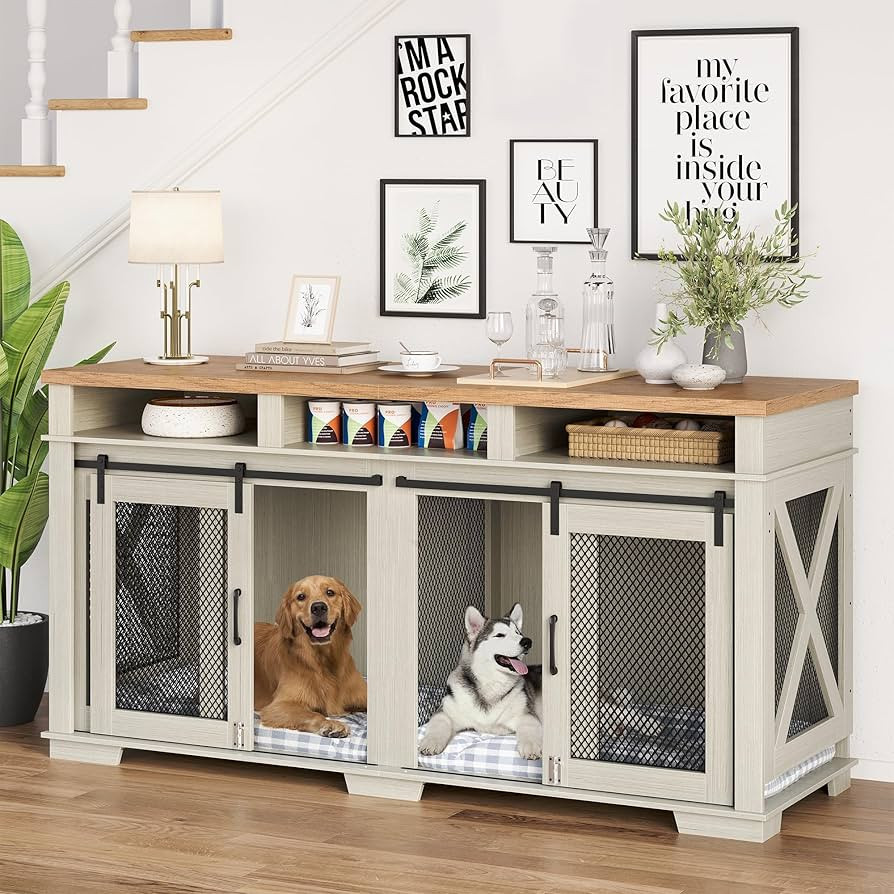 71" Dog Crate Furniture, Extra Large Wooden Double Dog Crate with 3 Storages and Removable Divide... | Amazon (US)