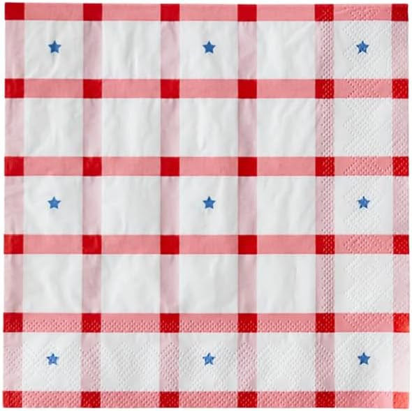 Red Gingham and Blue Stars Paper Lunch Napkins | Amazon (US)
