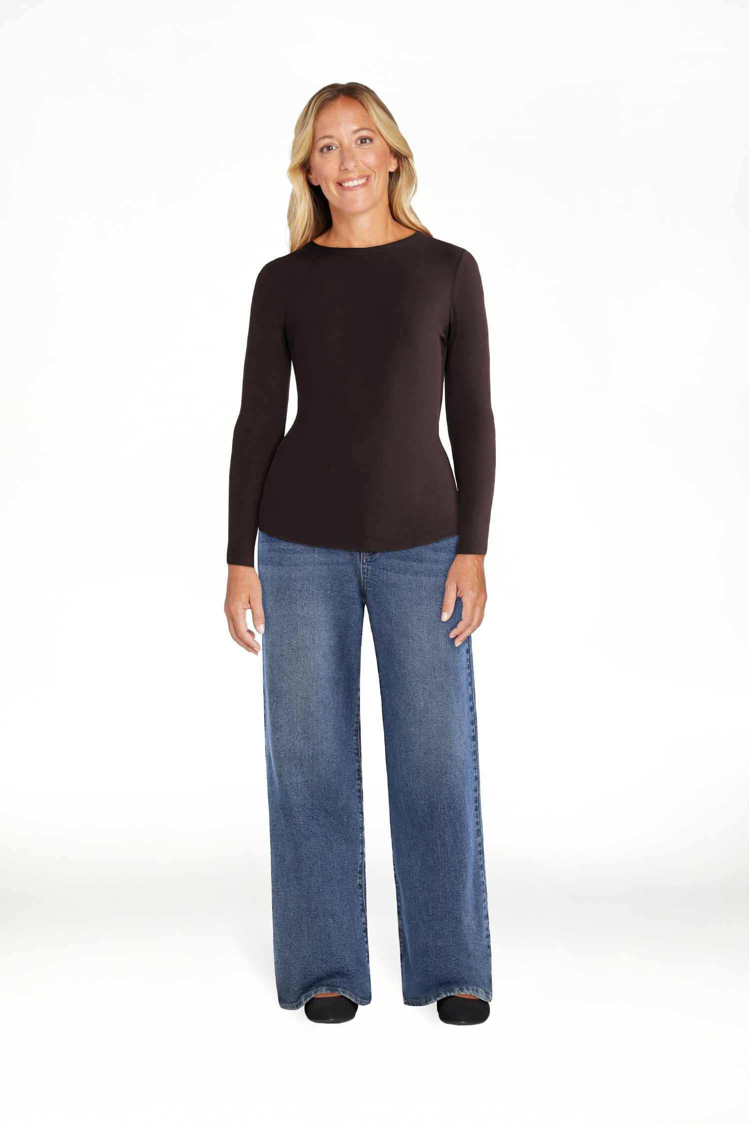 No Boundaries Ribbed Crewneck Tee with Long Sleeves, 1 or 2-Pack, Women's & Women's Plus XXS-XXL | Walmart (US)