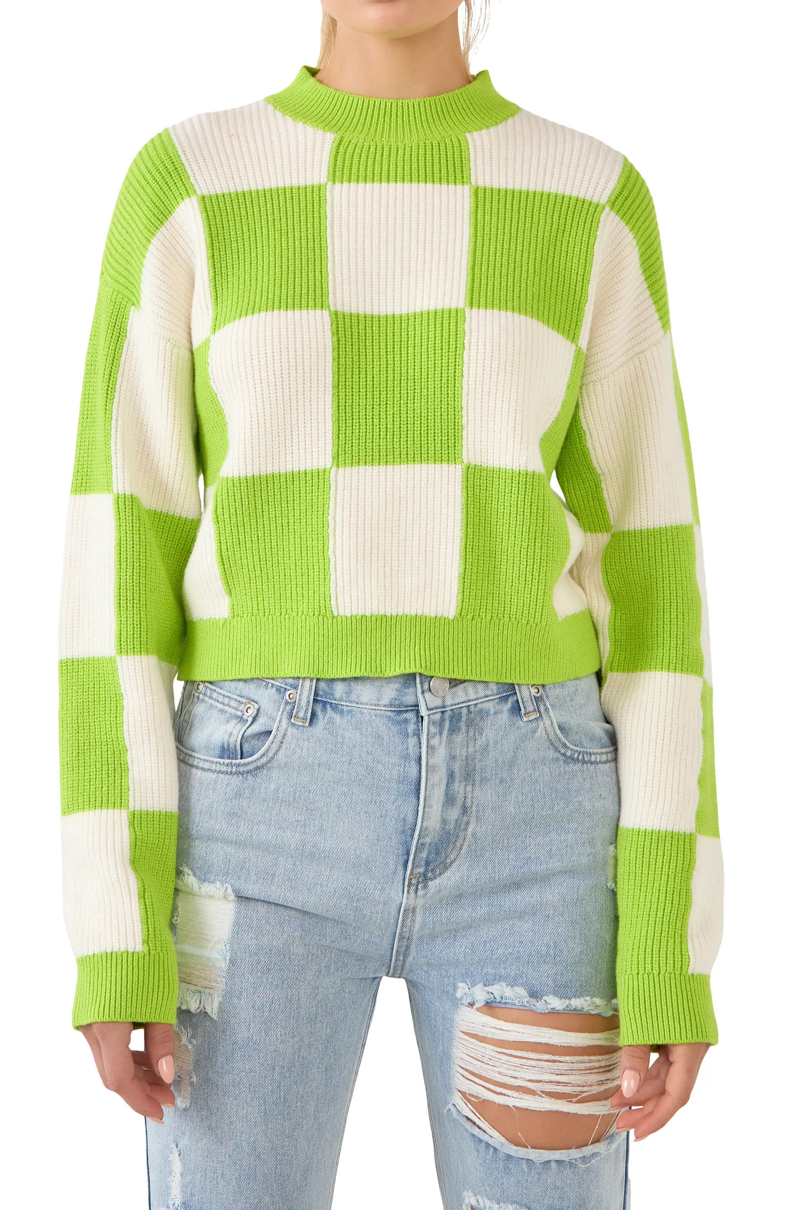 Checkerboard Cotton Blend Crewneck Sweater | Nordstrom