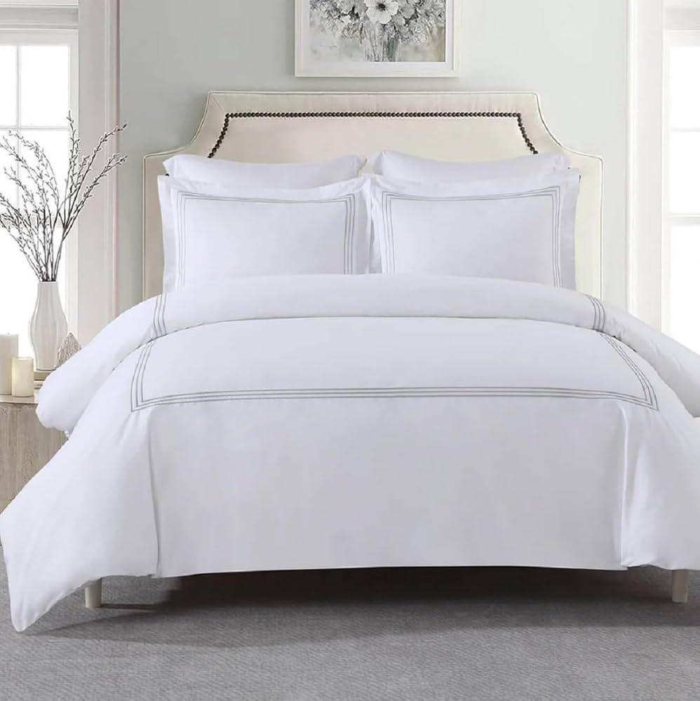 Royal Tradition 3pc Percale Duvet Cover Set (Full/Queen, Grey) Adeline Embroidered Comforter Cove... | Amazon (US)