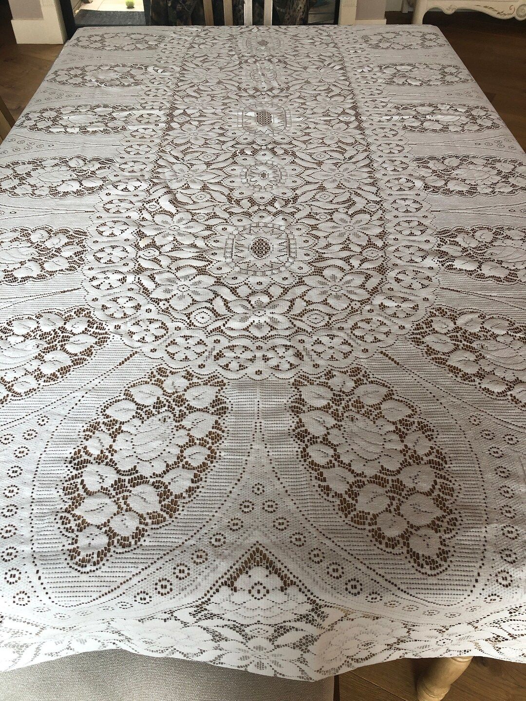 Vintage Floral Pure White Rectangular Lace Tablecloth  - Etsy | Etsy (US)