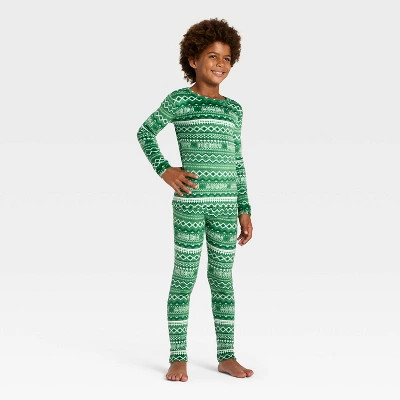 Kids' 2pc Fair Isle Long Sleeve Holiday Snuggly Soft Pajama Set - Cat & Jack™ Light Green 4 | Target