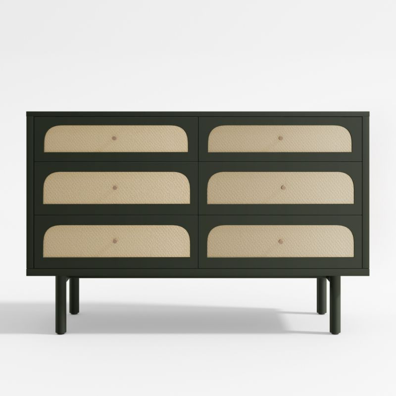 Maren Olive Green and Cane Wood 6-Drawer Kids Dresser + Reviews | Crate & Kids | Crate & Barrel