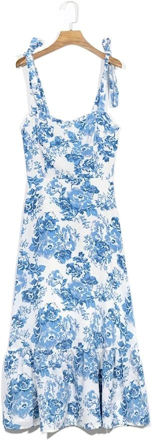 GaYouny Bohemian Dress for Women Summer Dresses Belt Kimono Casual Print for Wedding Blue Print S... | Amazon (US)