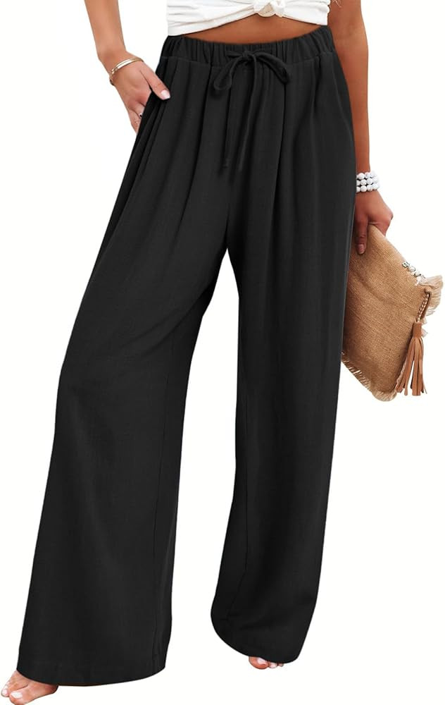 Bloggerlove Womens Linen Palazzo Pants Summer Casual Boho Wide Leg High Waist Lounge Beach Trouse... | Amazon (US)