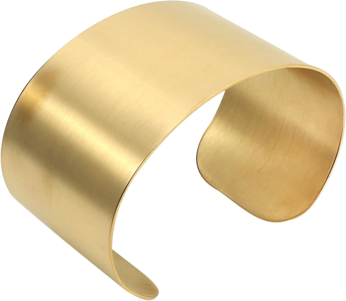 Silver Wide Grooved Cuff Bangle for Women Lady Stainless Steel Shiny Punk Bracelet | Amazon (US)