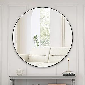 HomSof Wall Mirror 48 Inch Oversized Big Size Black Circular Mirror Metal Framed Mirror Round Van... | Amazon (US)