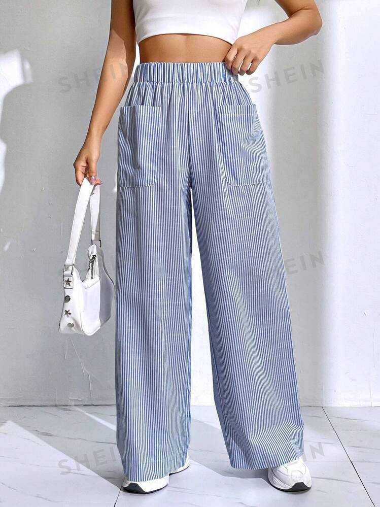 SHEIN EZwear Striped Print Wide Leg Pants | SHEIN