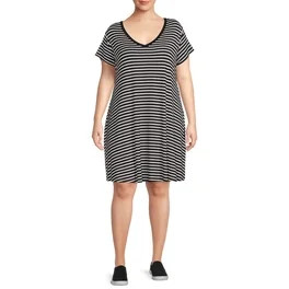 Terra & Sky Women's Plus Size V-Neck T-Shirt Dress with High Low Hem | Walmart (US)