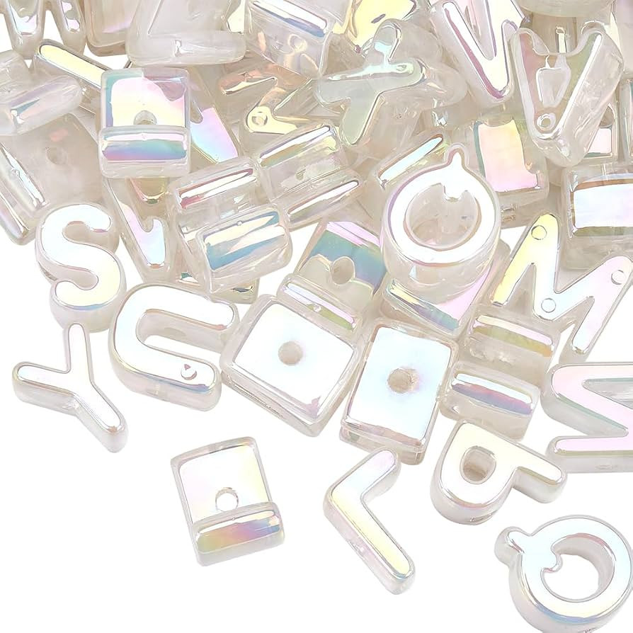 Random 50Pcs 21mm Big Alphabet Shaped Beads Rainbow Letter Beads with Large Hole Iridescent Opaqu... | Amazon (US)