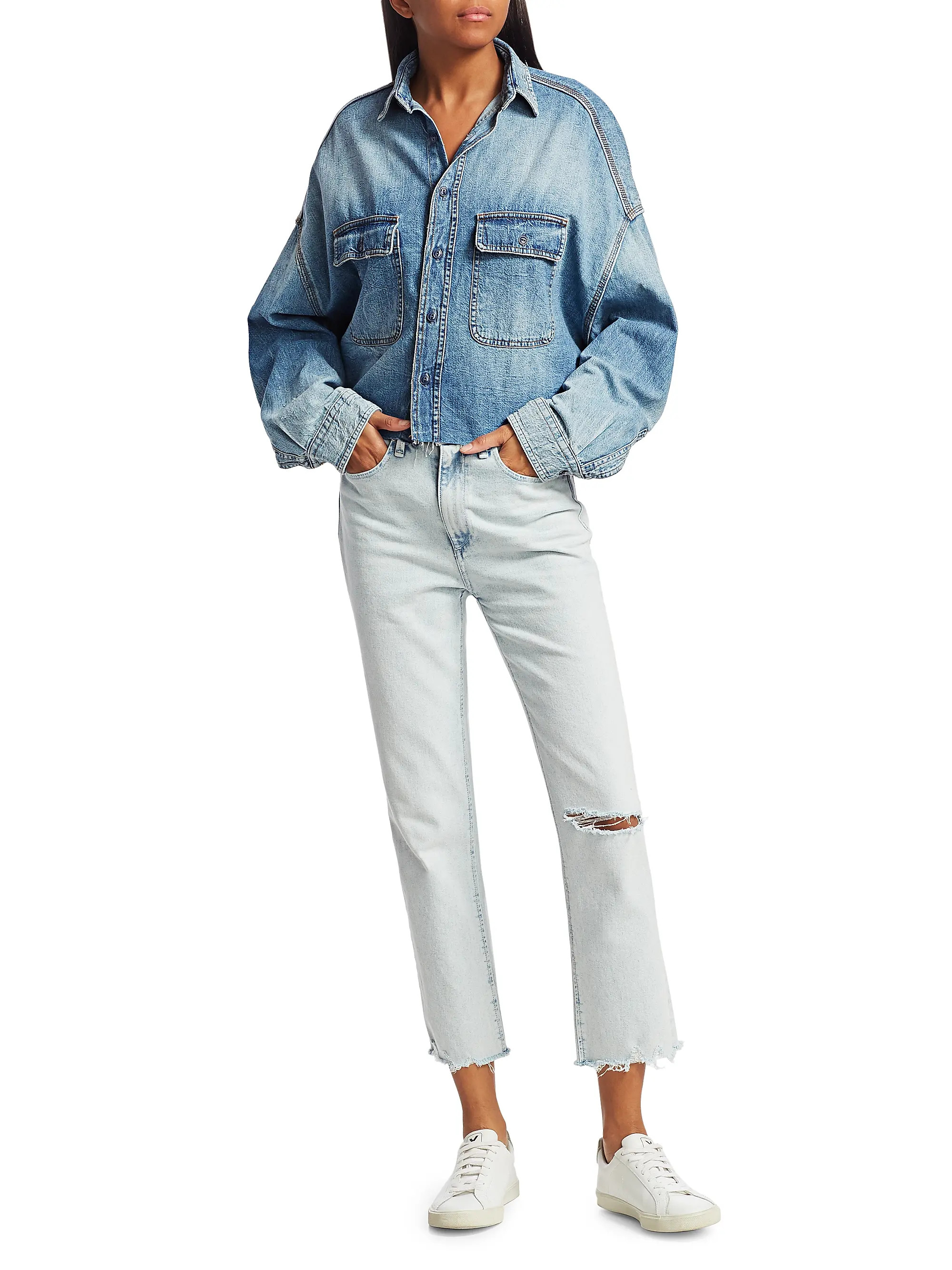R13 Cropped Denim Shirt | Saks Fifth Avenue | Saks Fifth Avenue