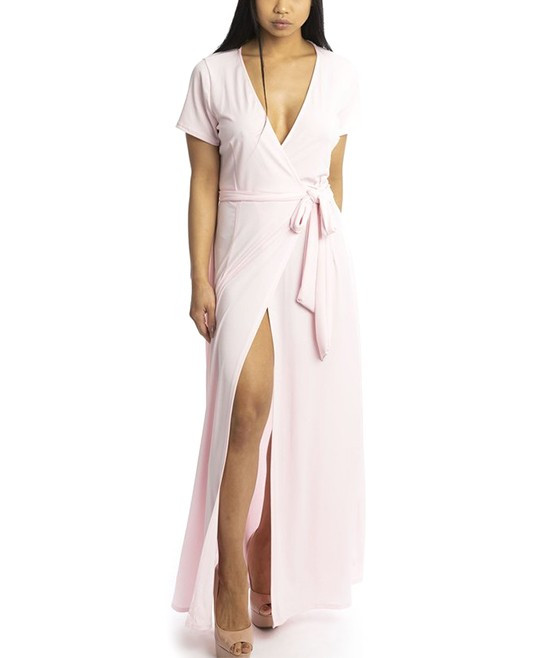 Jeyrey Women's Maxi Dresses PINK - Pink Wrap Maxi Dress - Women & Plus | Zulily