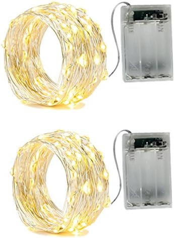 2 x 50LEDs Fairy Lights Battery Operated, Silver Wire 2 Mode Chains String Lights for Bedroom Chr... | Amazon (US)