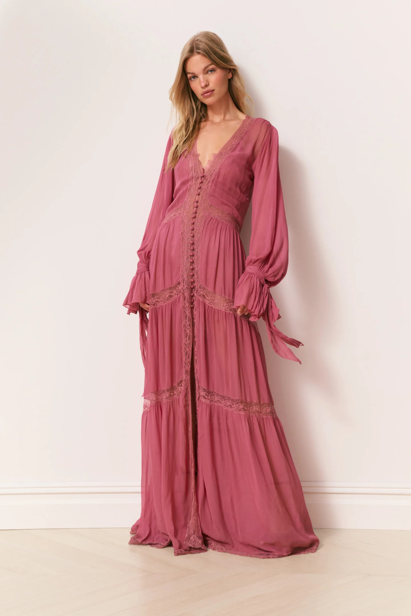 Lyvienne Chiffon Lace Maxi Dress | LoveShackFancy