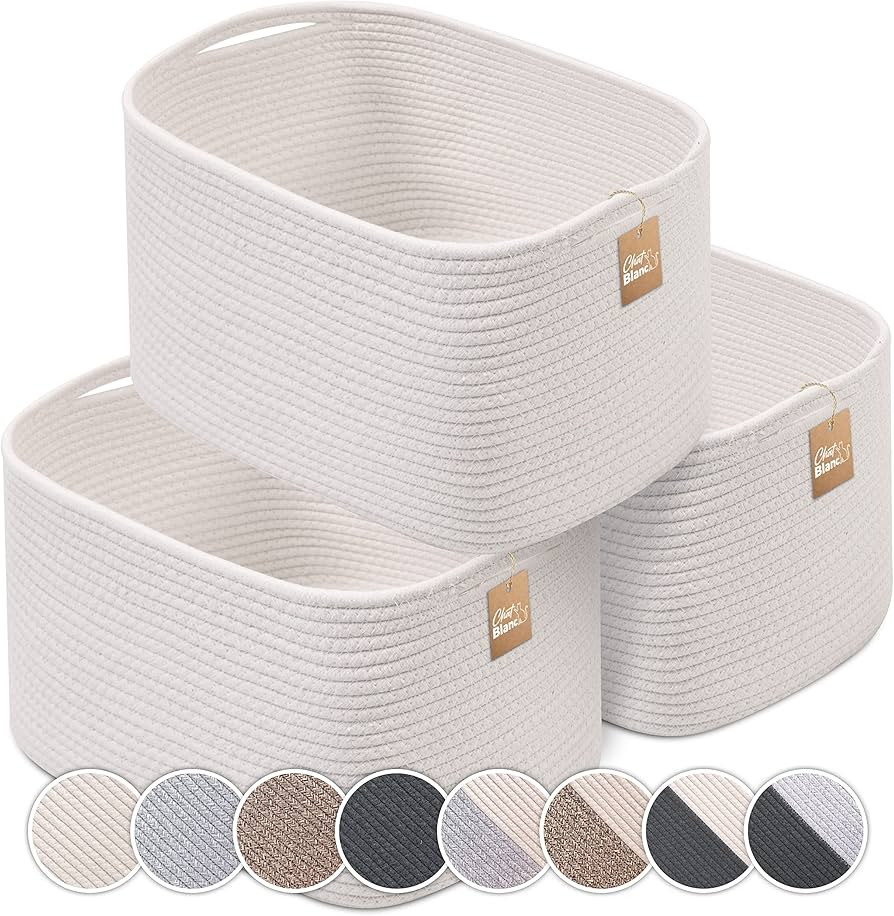 Cotton Rope Basket for Blanket Basket | Nursery Storage | 15"x10"x9" Set of 3 White Medium Storage B | Amazon (US)