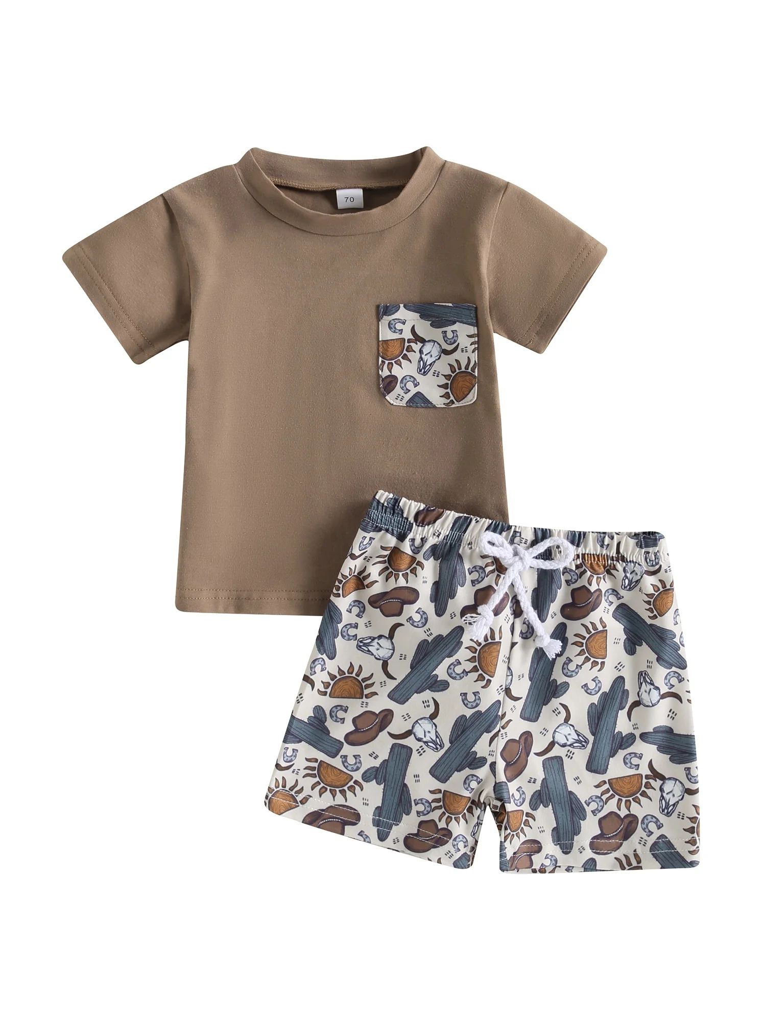 Toddler Boys Summer Outfit Sets Short Sleeve O Neck Tops + Cattle Head Print Drawstring Shorts - ... | Walmart (US)