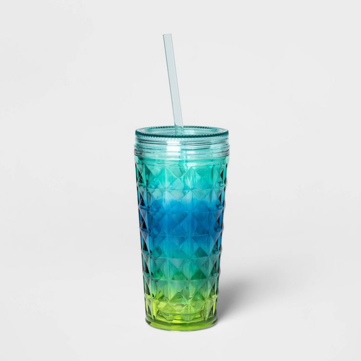 19oz Plastic Ombre Tumbler with Straw Blue - Sun Squad™ | Target