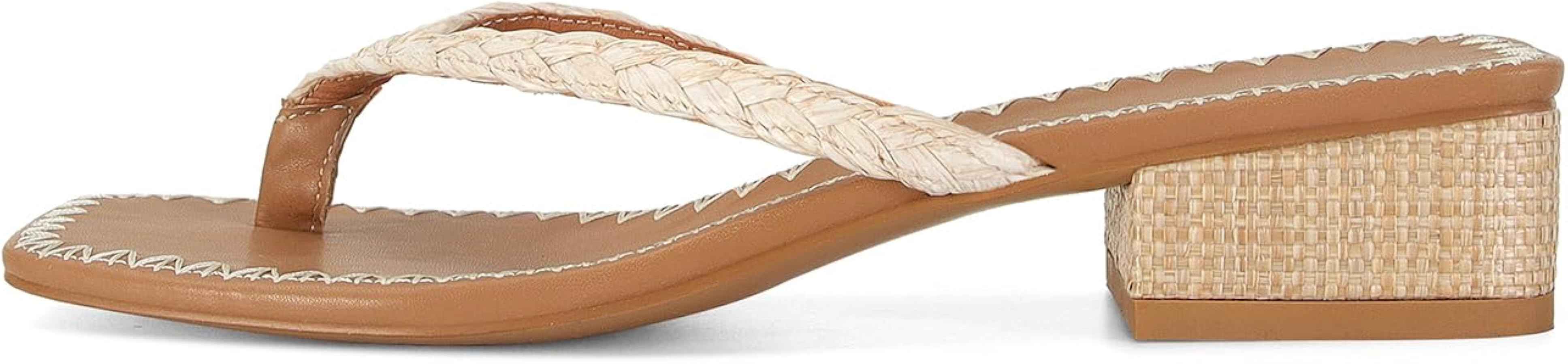 Amazon.com | DOEYG Raffia Heels Sandals for Women Summer Beach Flip Flops Square Open Toe Flat He... | Amazon (US)
